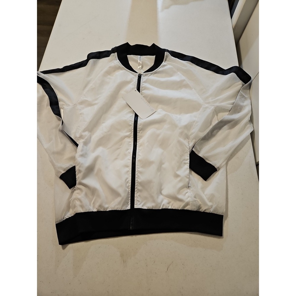 Fabletics Atlanta Jacket Lightweight White/Black Full Zip Sz XL Mesh Sleeve(1164